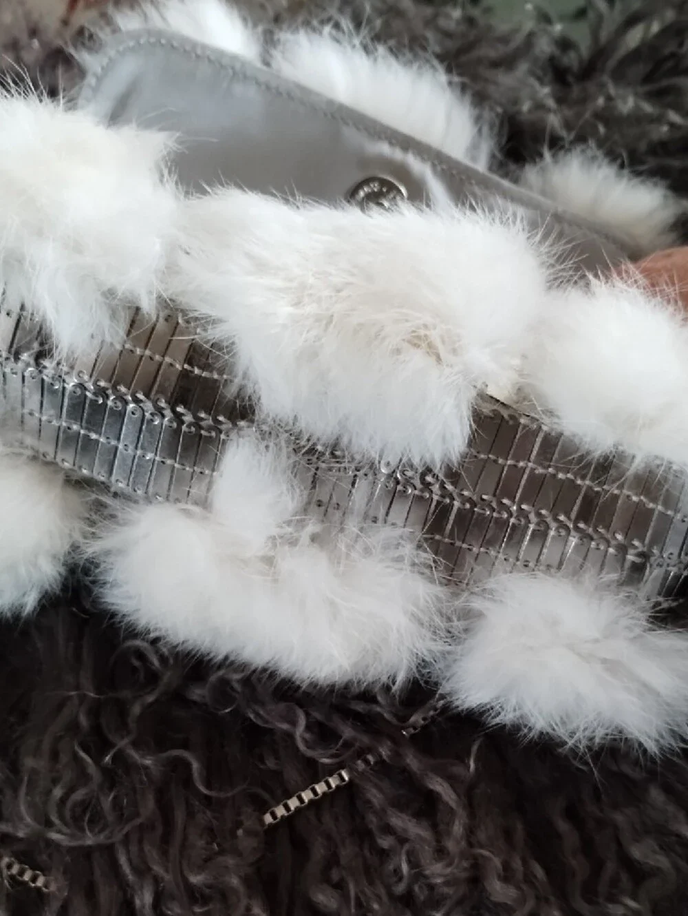 Armani White Fur And Chainmail Evening Bag - Elegant Winter Style